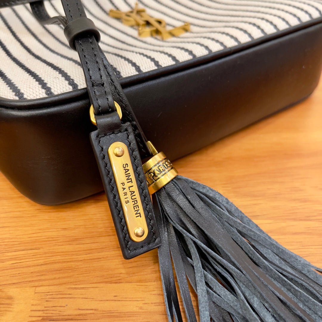 Saint Laurent Lou Camera Bag In Canvas Black And White For Women 23cm YSL 612542FAACG9583