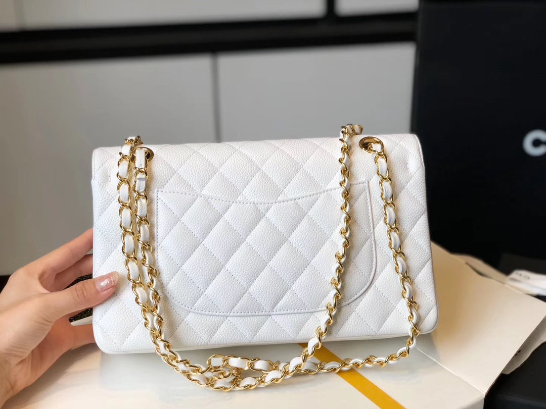 Chanel Classic Medium Flap Bag Gold Hardware 26cm White