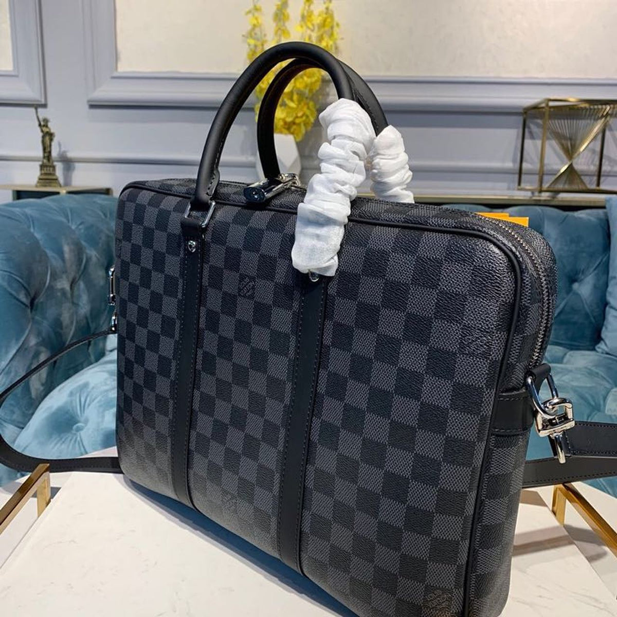 Louis Vuitton Porte Documents Voyage Bag 37cm Damier Graphite Canvas Spring/Summer Collection N41466 Black