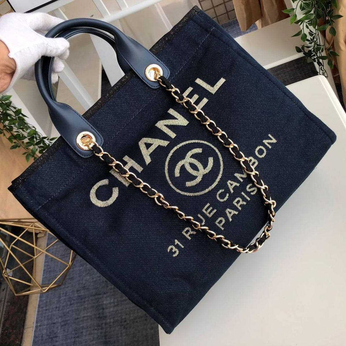 Chanel Deauville Tote 38cm Denim Canvas Bag Fall/Winter Collection Dark Blue