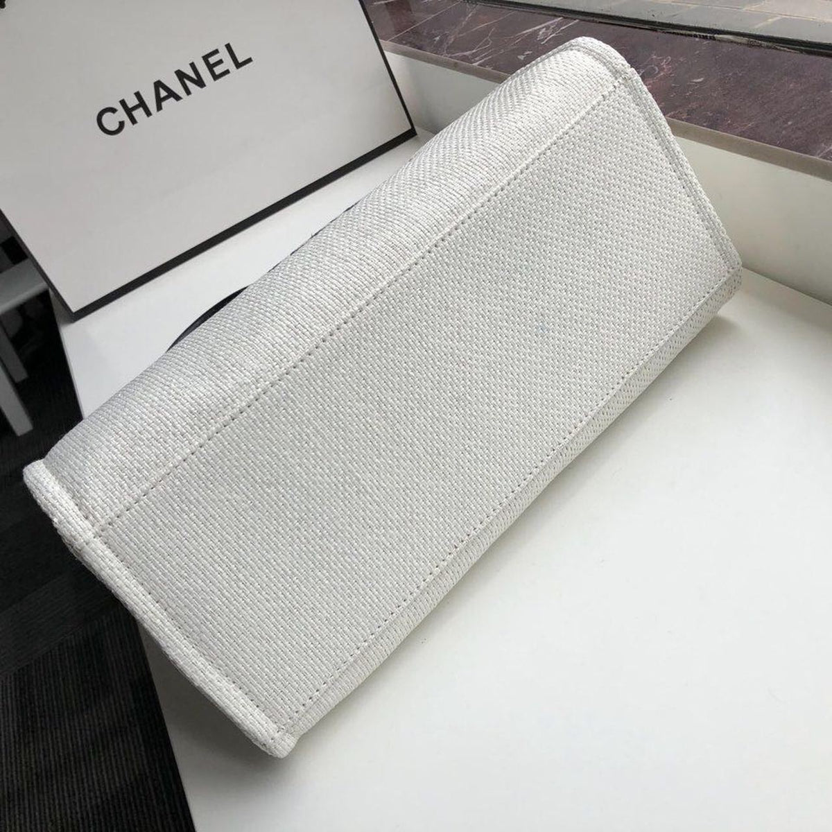 Chanel Deauville Tote 38cm Twill Canvas Bag Fall/Winter Collection White/Black