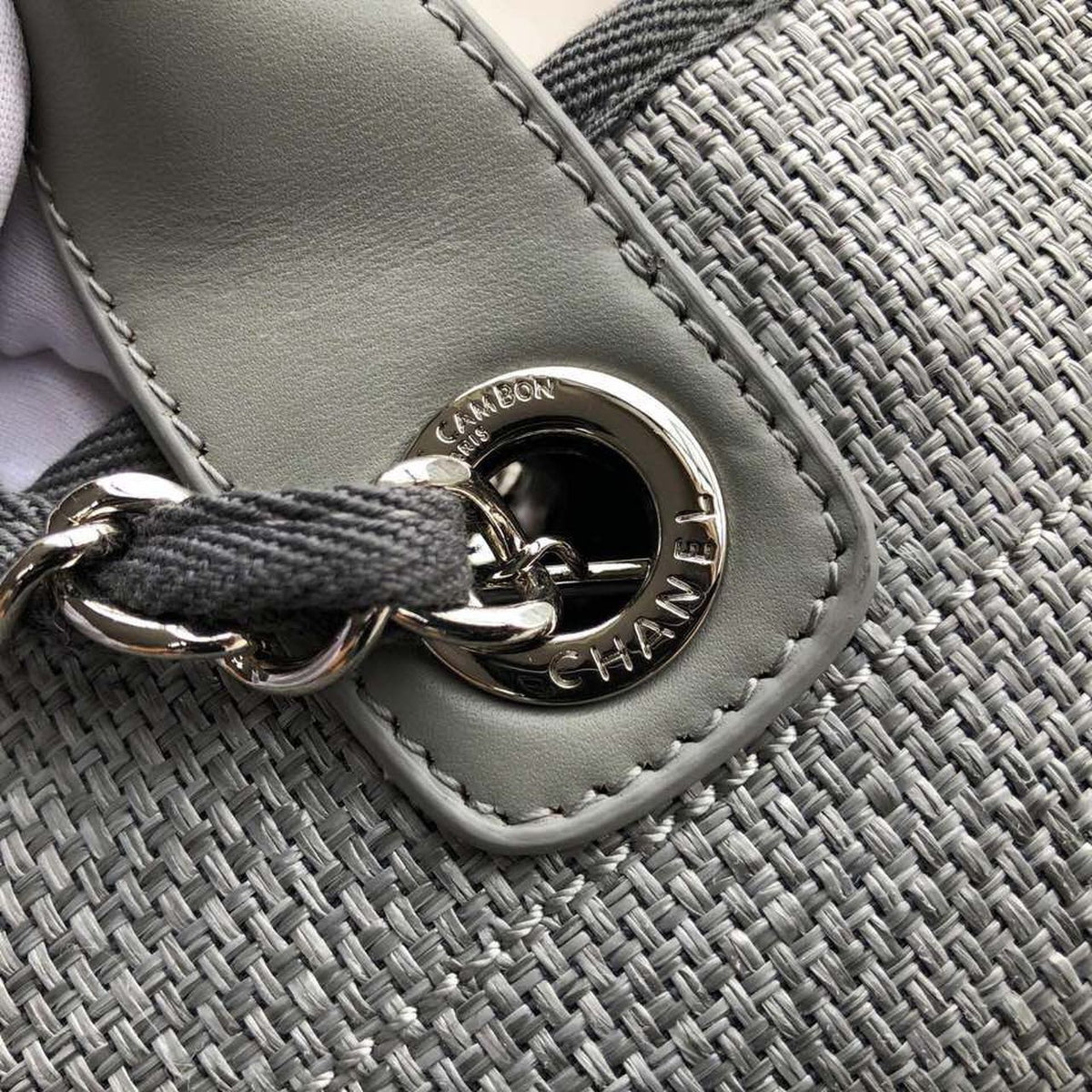 Chanel Deauville Tote 38cm Raffia Canvas Bag Fall/Winter Collection Light Grey/Black