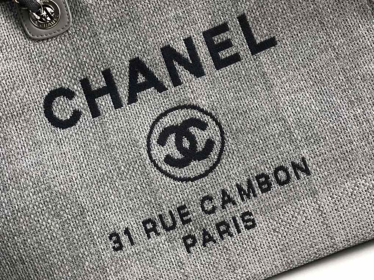 Chanel Deauville Tote 38cm Raffia Canvas Bag Fall/Winter Collection Light Grey/Black