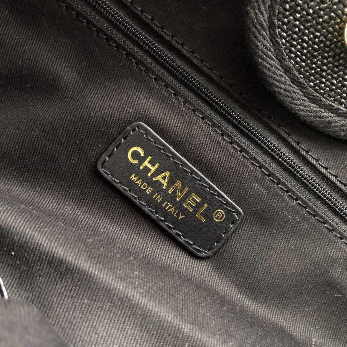 Chanel Deauville Tote 38cm Raffia Canvas Bag Fall/Winter Collection Black/Grey