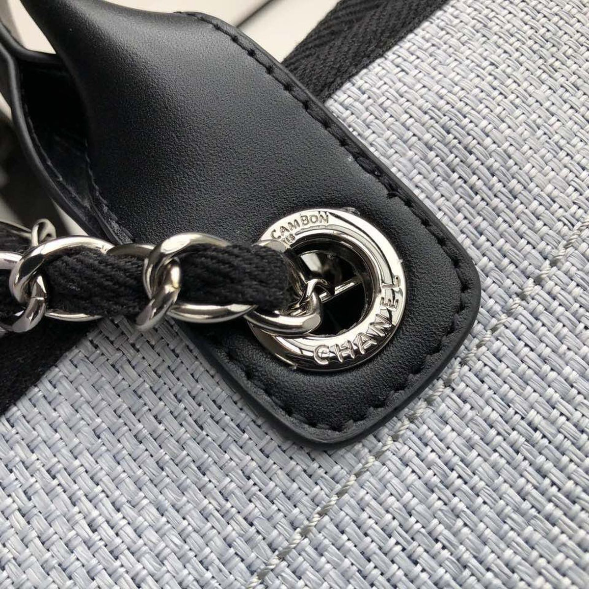 Chanel Deauville Tote 38cm Raffia Canvas Bag Fall/Winter Collection Light Blue/Black