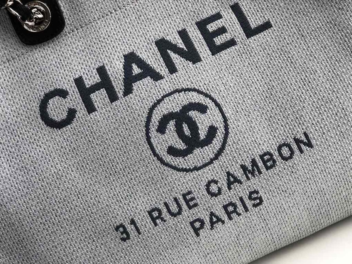 Chanel Deauville Tote 38cm Raffia Canvas Bag Fall/Winter Collection Light Blue/Black