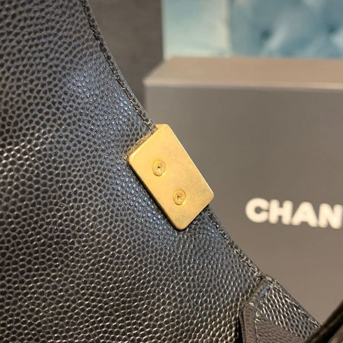Chanel Chevron Boy Bag 20cm Caviar Leather Antique Gold Hardware Fall/Winter Act 1 Collection Black