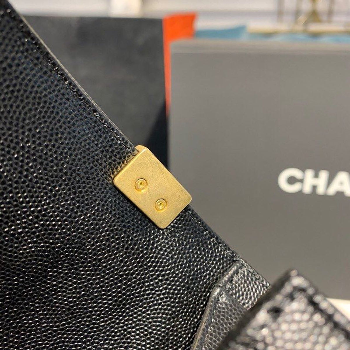 Chanel Quilted Boy Bag Caviar Leather Antique Gold Hardware Fall/Winter Act 1 Collection Black