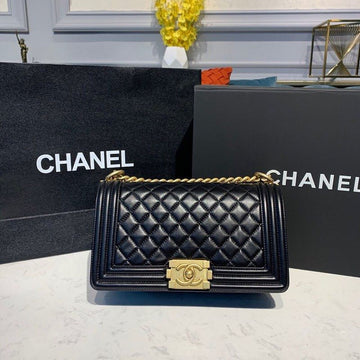 Chanel Quilted Boy Bag 25cm Lambskin Leather Antique Gold Hardware Fall/Winter Act 1 Collection Black