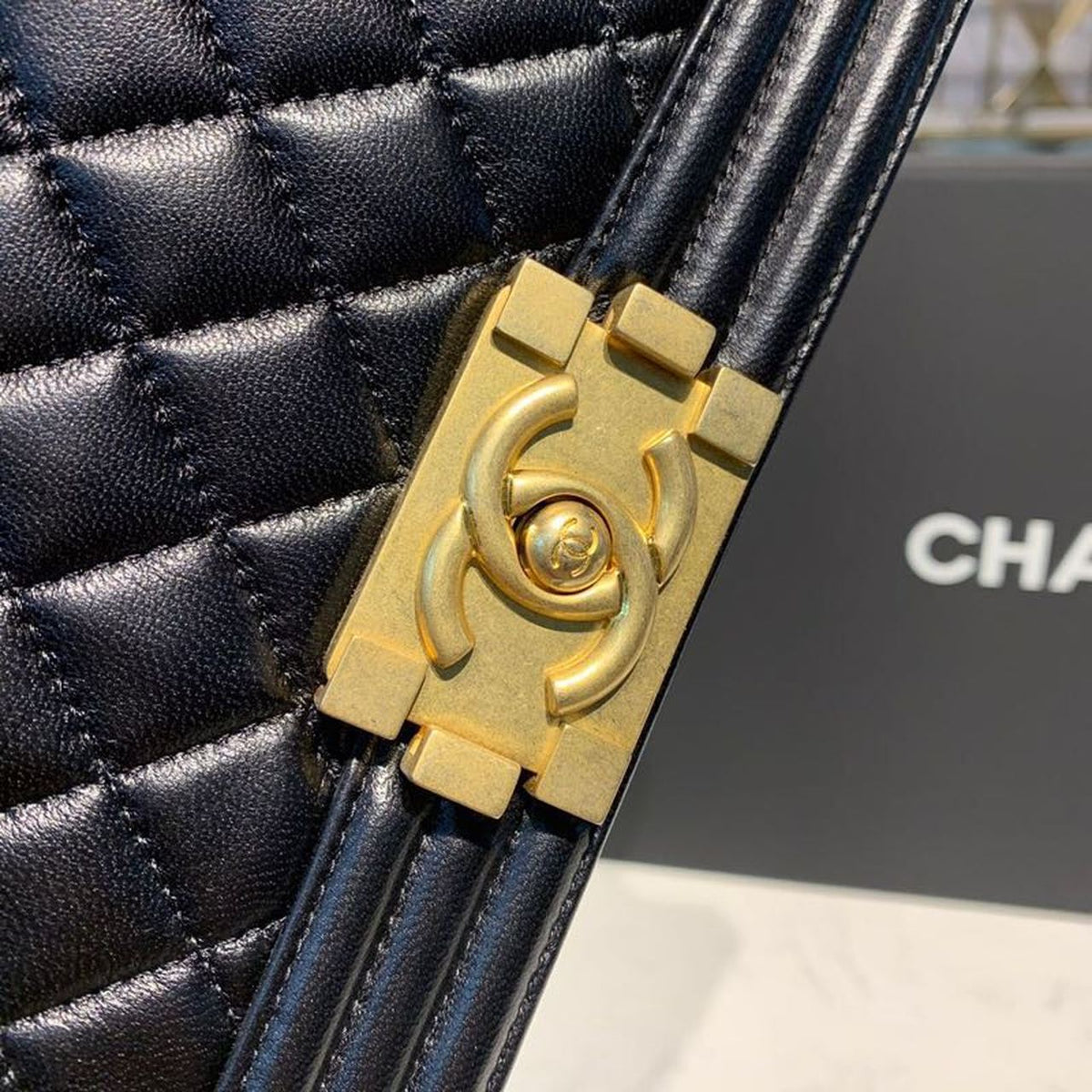Chanel Quilted Boy Bag 25cm Lambskin Leather Antique Gold Hardware Fall/Winter Act 1 Collection Black