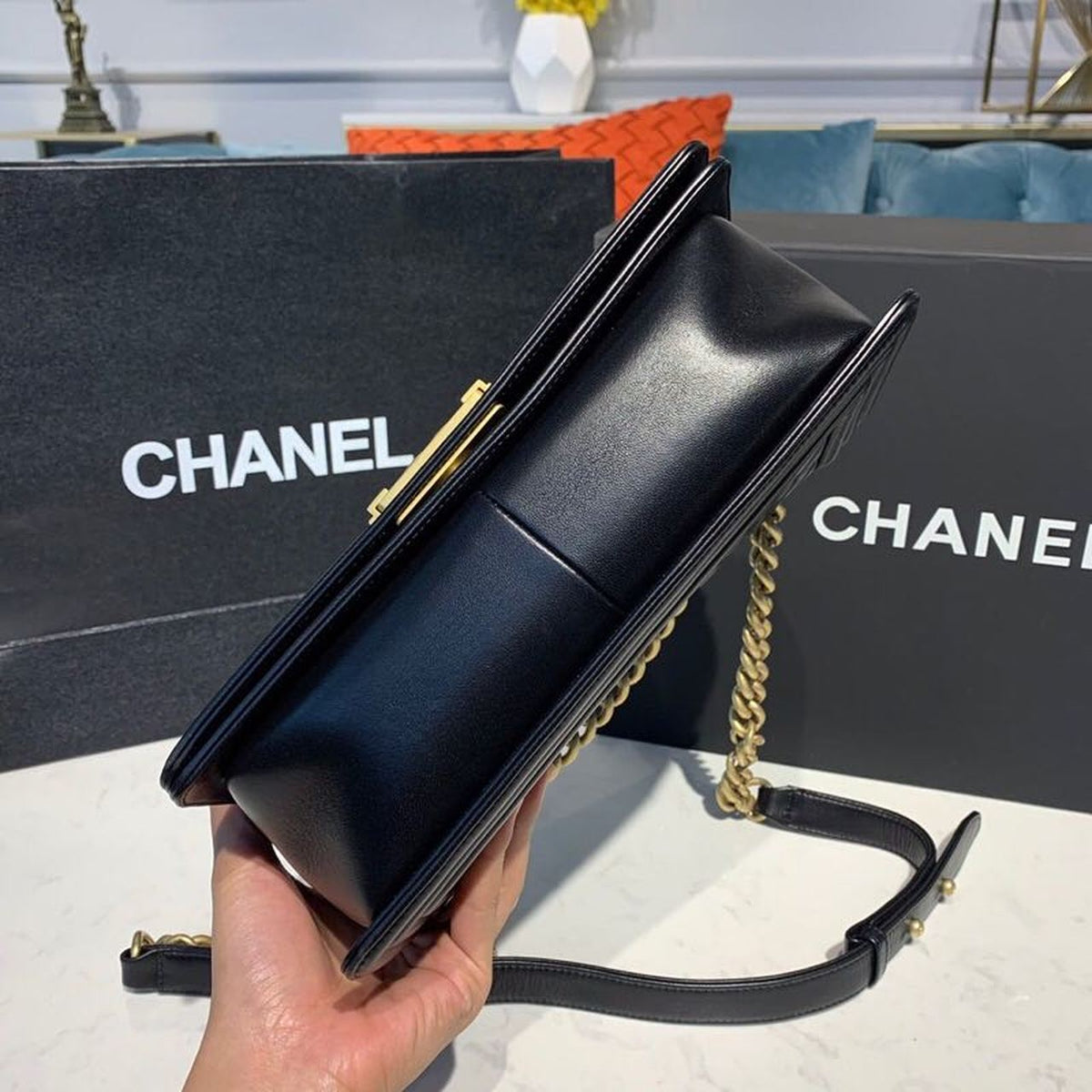 Chanel Quilted Boy Bag 25cm Lambskin Leather Antique Gold Hardware Fall/Winter Act 1 Collection Black