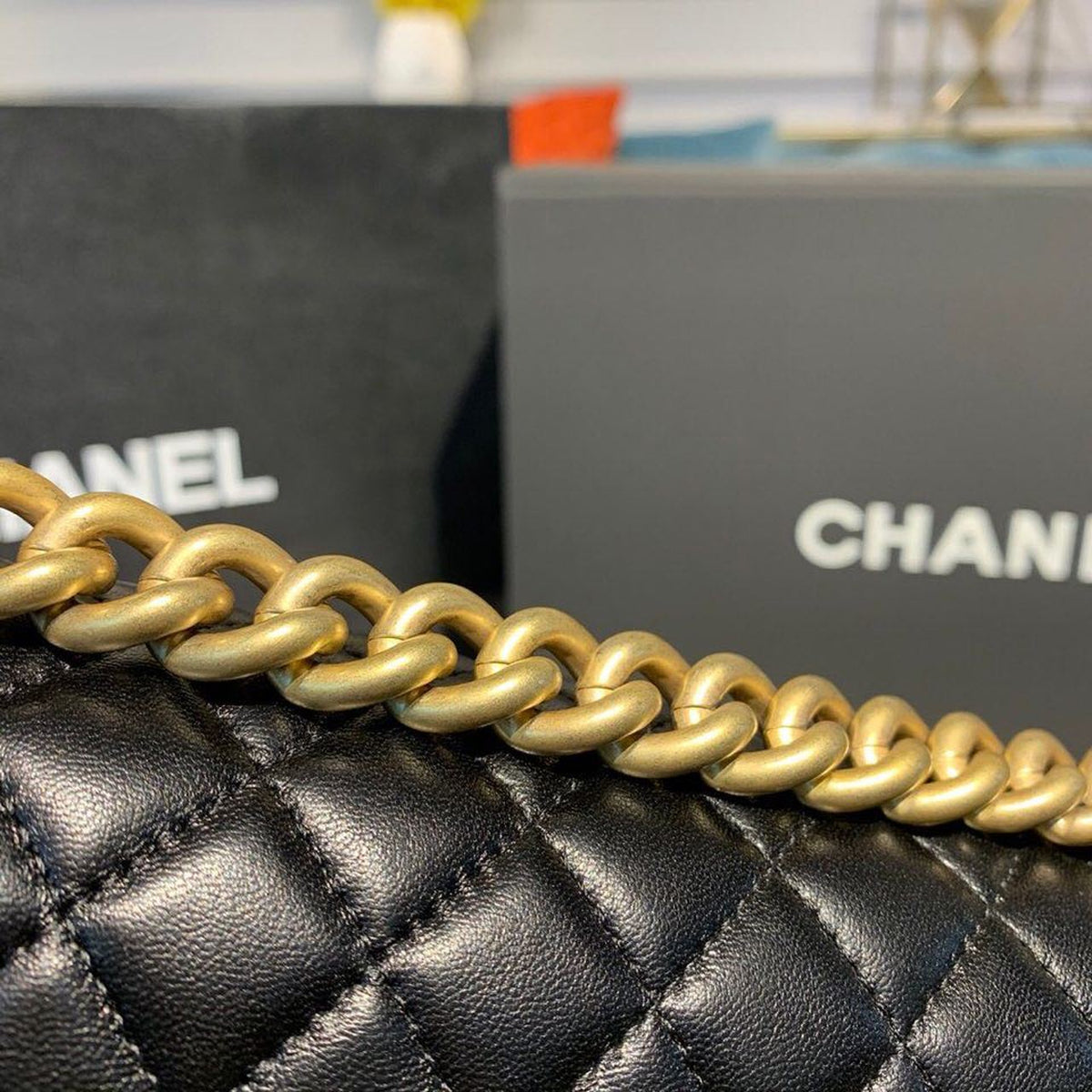 Chanel Quilted Boy Bag 25cm Lambskin Leather Antique Gold Hardware Fall/Winter Act 1 Collection Black