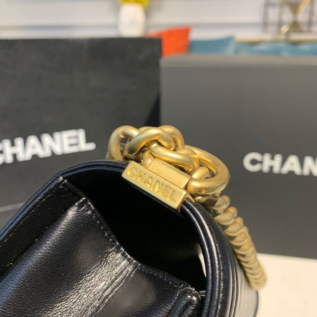 Chanel Quilted Boy Bag 25cm Lambskin Leather Antique Gold Hardware Fall/Winter Act 1 Collection Black