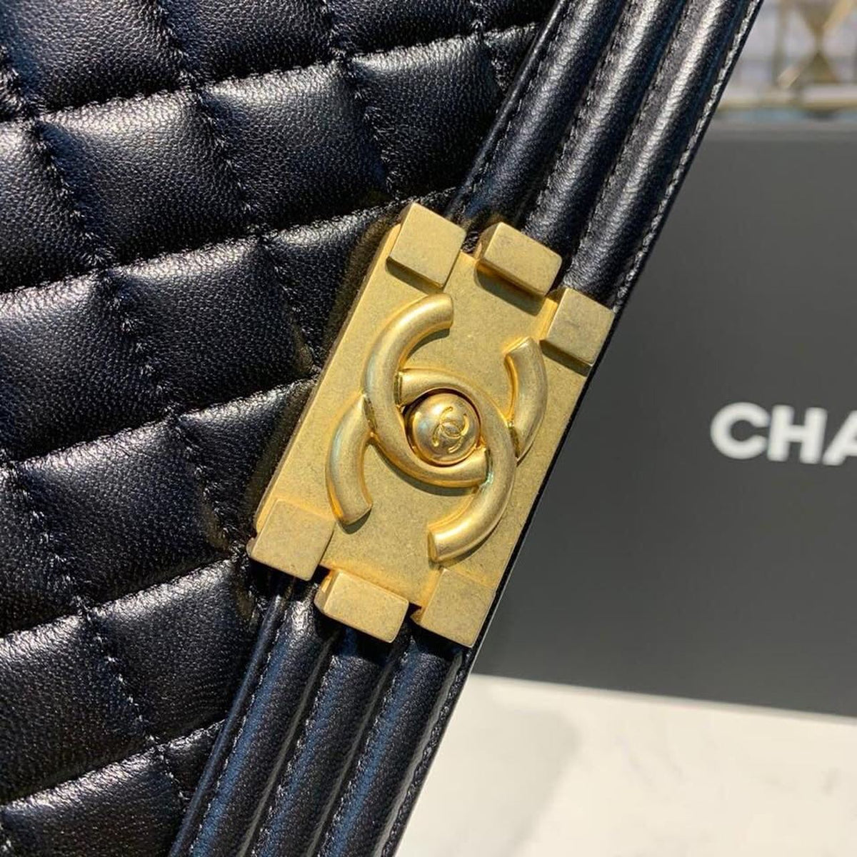 Chanel Quilted Boy Bag 25cm Lambskin Leather Antique Gold Hardware Fall/Winter Act 1 Collection Black