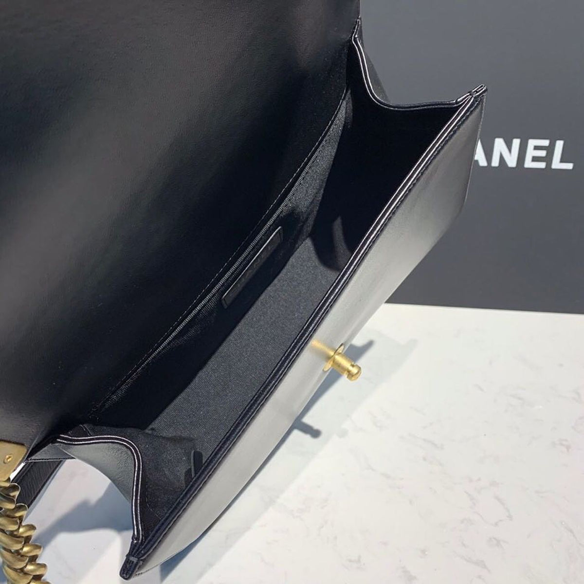 Chanel Quilted Boy Bag 25cm Lambskin Leather Antique Gold Hardware Fall/Winter Act 1 Collection Black