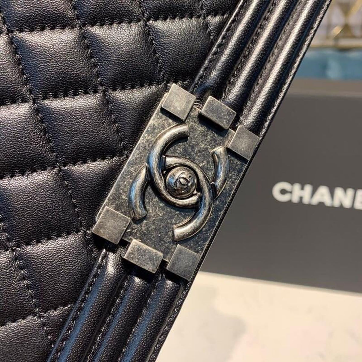 Chanel Quilted Boy Bag 25cm Lambskin Leather Antique Silver Hardware Fall/Winter Act 1 Collection Black