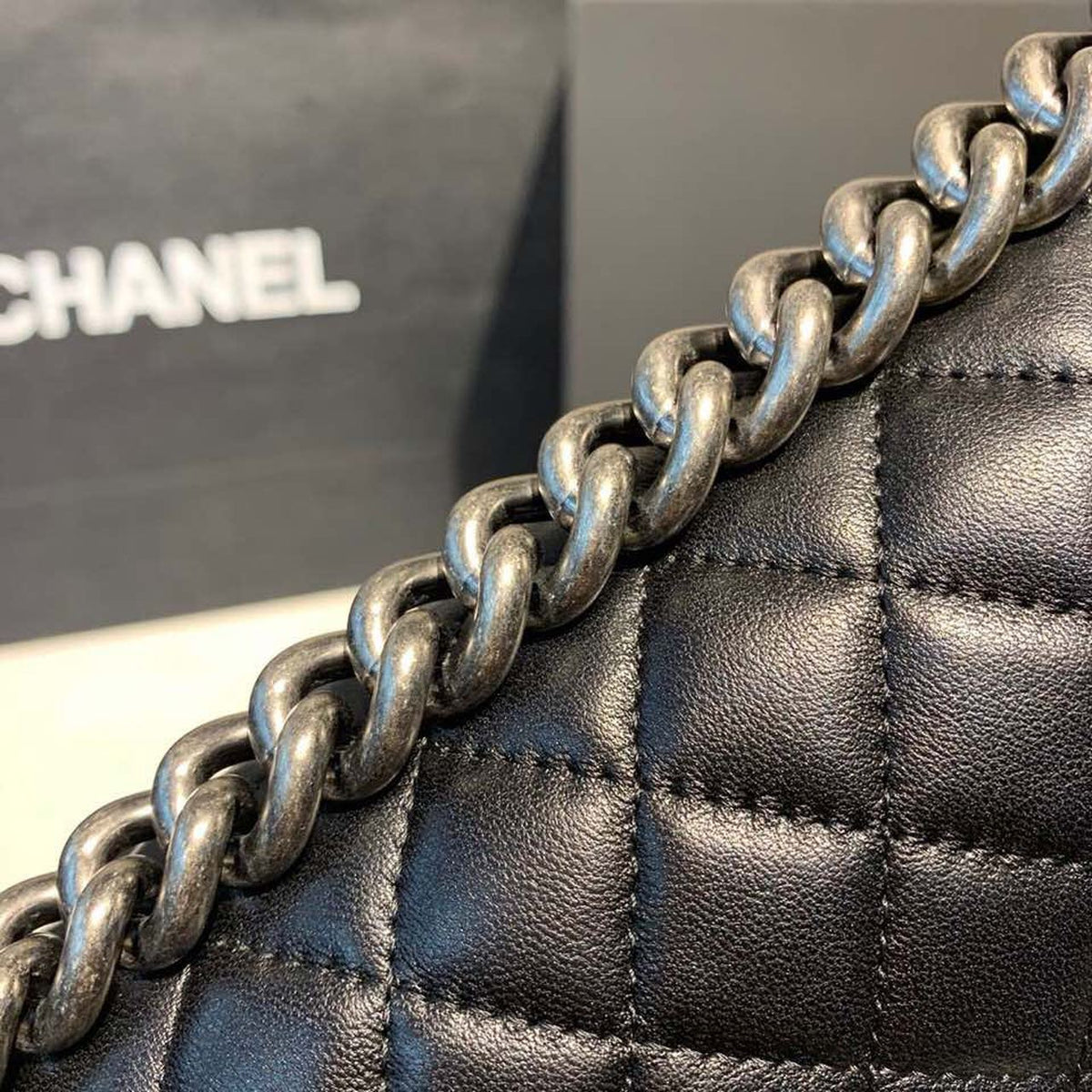 Chanel Quilted Boy Bag 25cm Lambskin Leather Antique Silver Hardware Fall/Winter Act 1 Collection Black