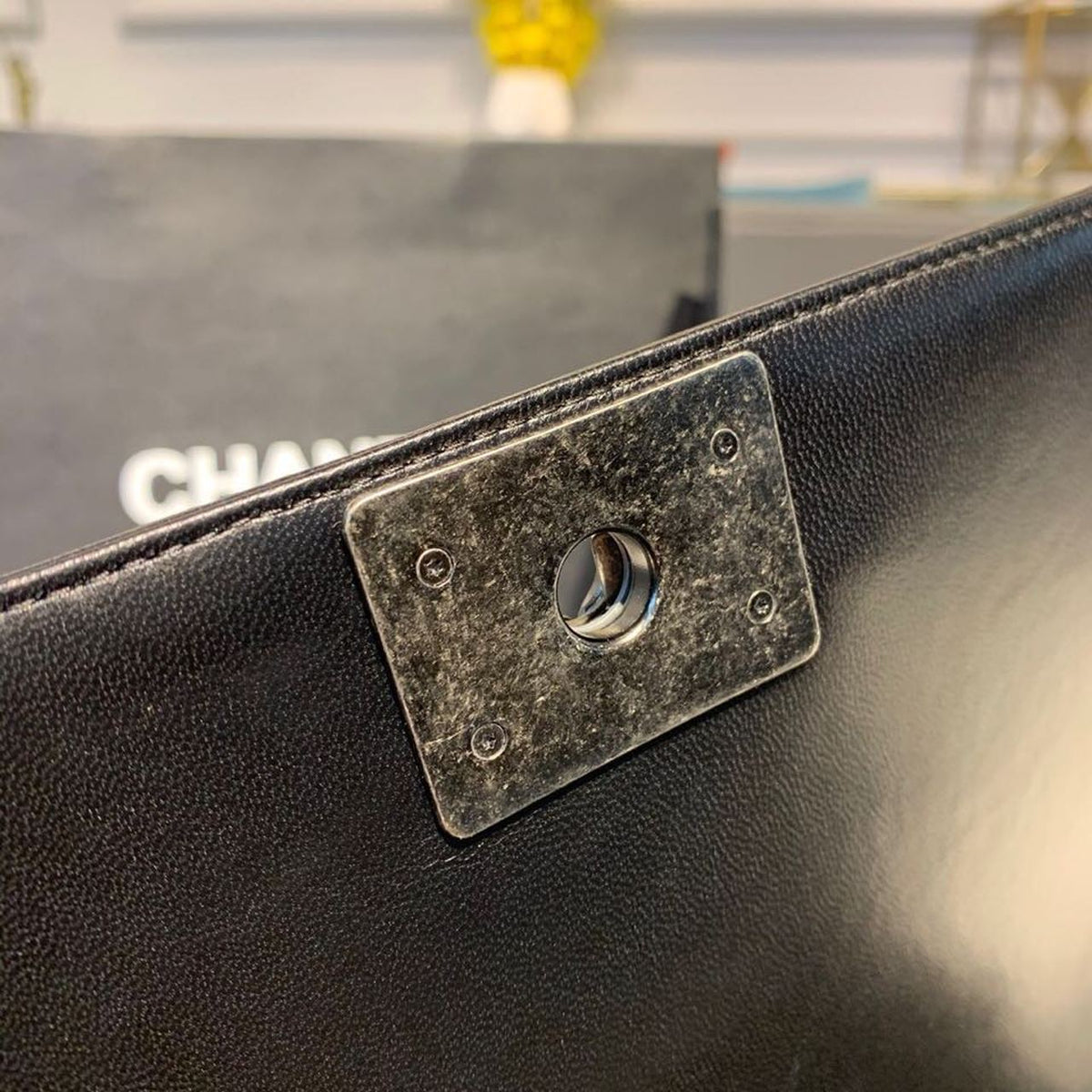 Chanel Quilted Boy Bag 25cm Lambskin Leather Antique Silver Hardware Fall/Winter Act 1 Collection Black