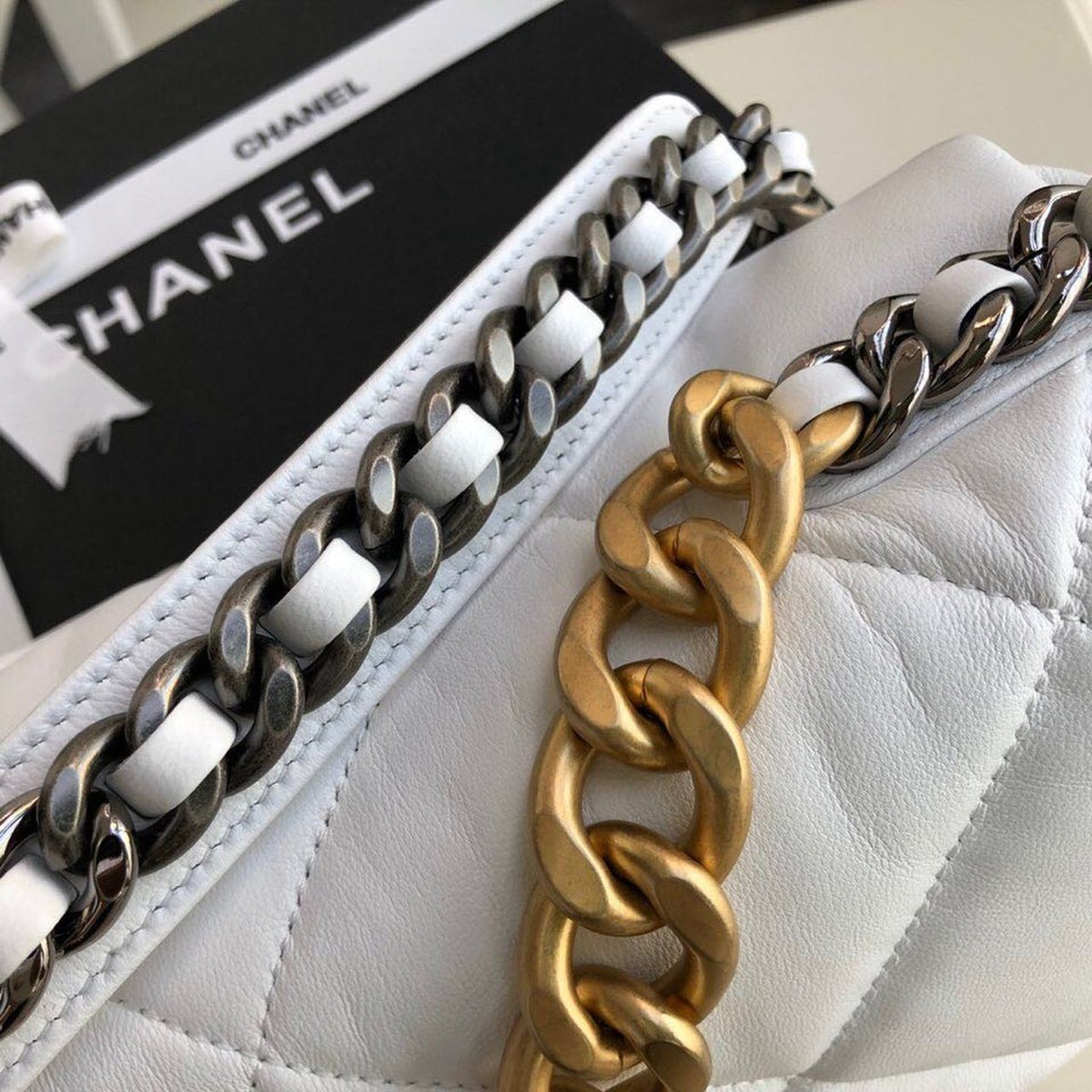 Chanel 19 Flap Bag 30cm Goatskin Leather Fall/Winter Act 1 Collection, White