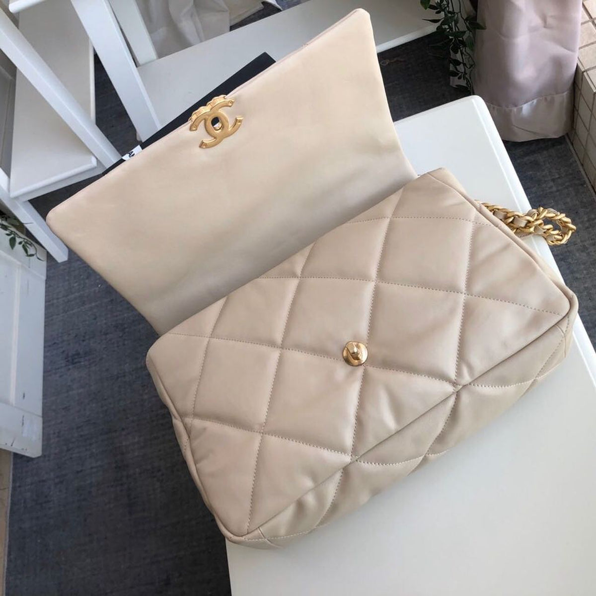 Chanel 19 Flap Bag 36cm Goatskin Leather Fall/Winter Act 1 Collection, Beige