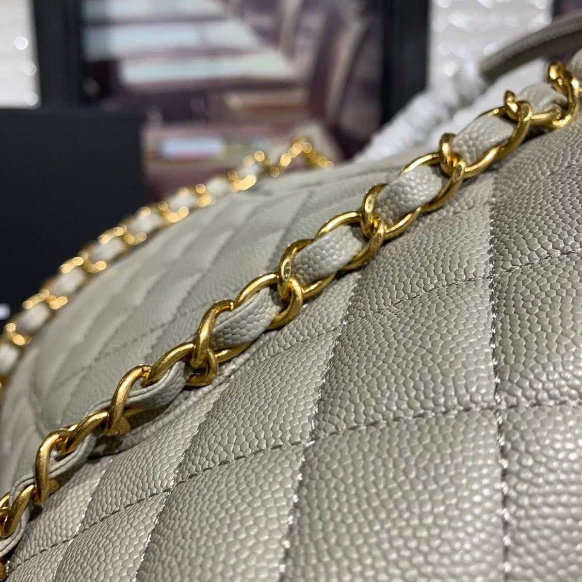 Chanel Coco Handle Quilted Bag 30cm Caviar Leather Gold Hardware Spring/Summer Act 1 Collection, Grey