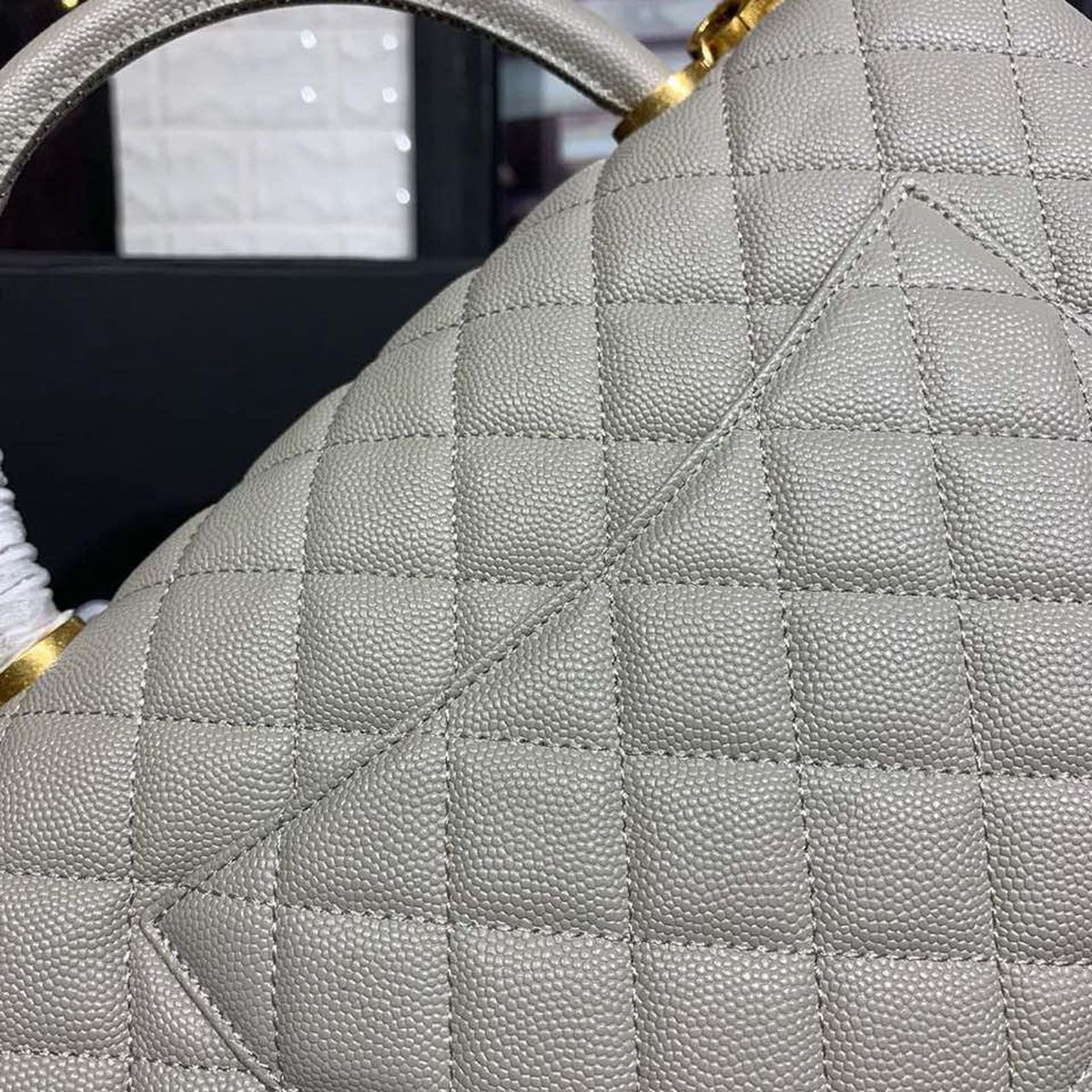 Chanel Coco Handle Quilted Bag 30cm Caviar Leather Gold Hardware Spring/Summer Act 1 Collection, Grey