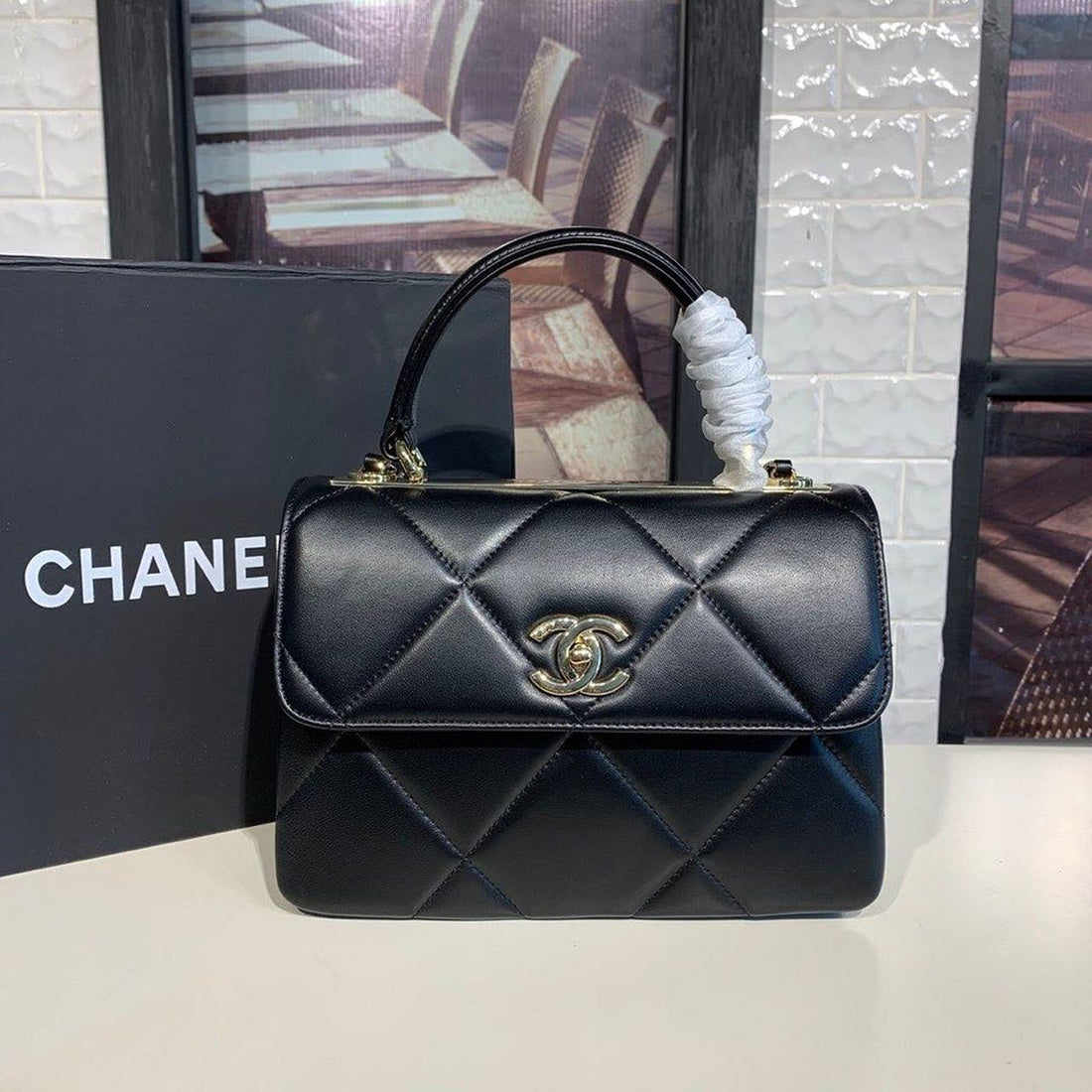 Chanel Trendy CC Quilted Bag 30cm Lambskin Leather Gold Hardware Spring/Summer Act 1 Collection, Black