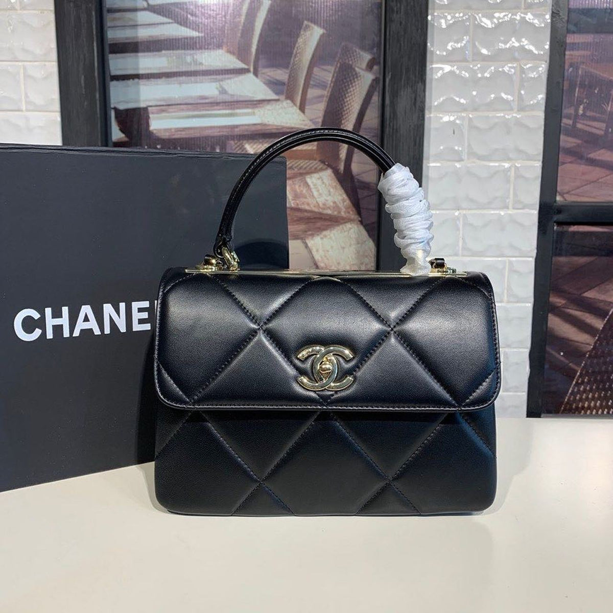Chanel Trendy CC Quilted Bag 30cm Lambskin Leather Gold Hardware Spring/Summer Act 1 Collection, Black