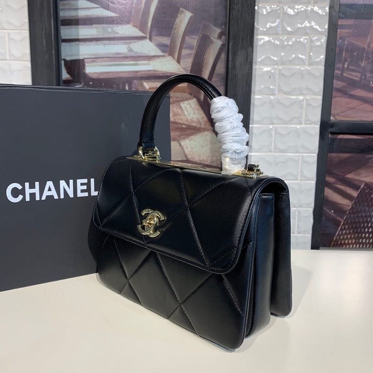 Chanel Trendy CC Quilted Bag 30cm Lambskin Leather Gold Hardware Spring/Summer Act 1 Collection, Black