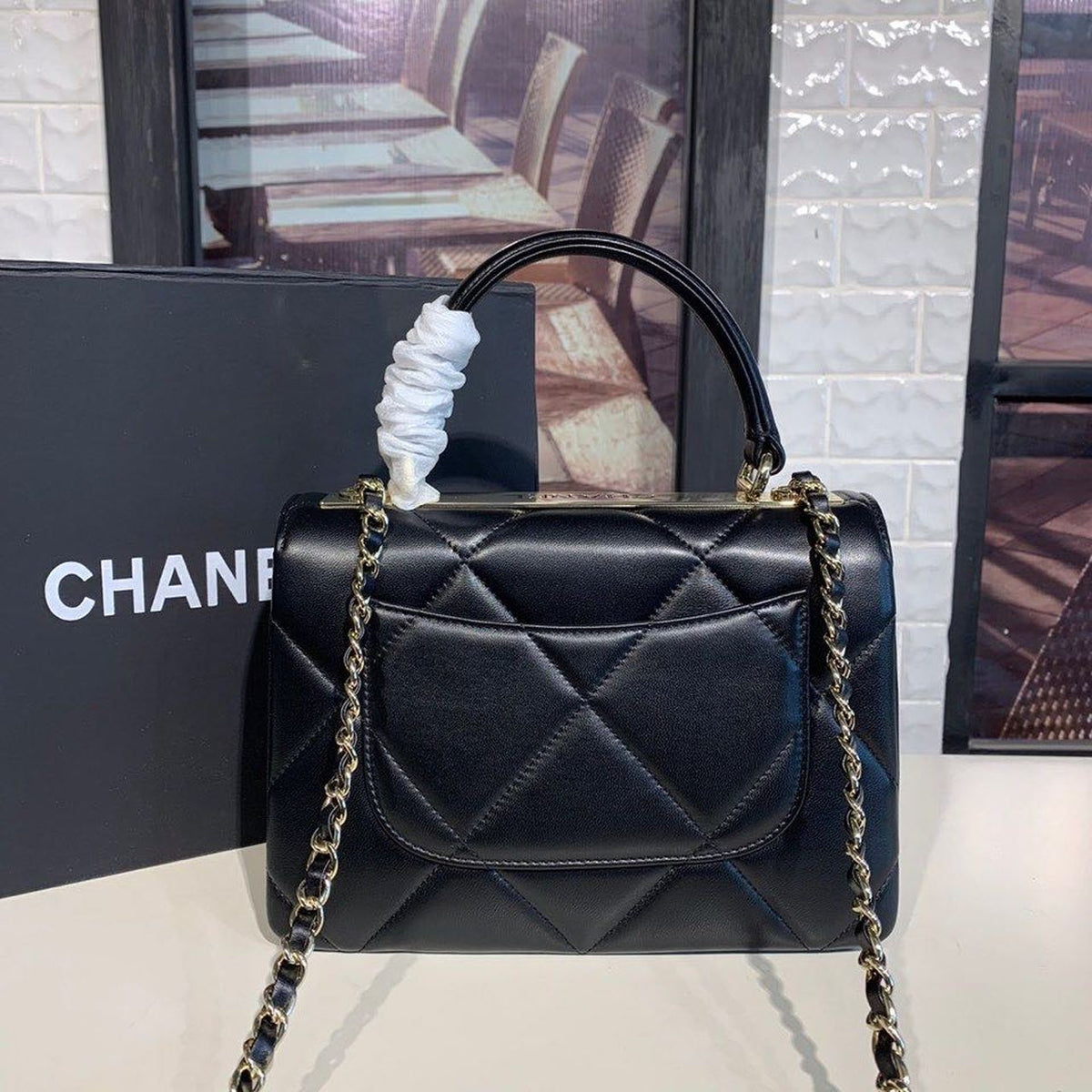 Chanel Trendy CC Quilted Bag 30cm Lambskin Leather Gold Hardware Spring/Summer Act 1 Collection, Black