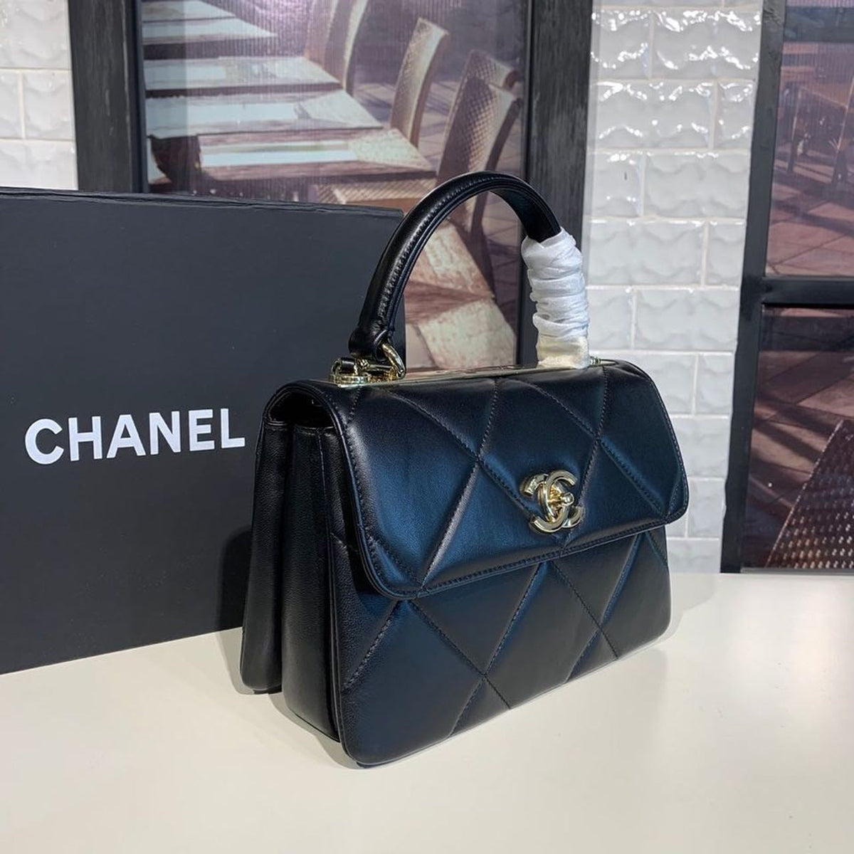 Chanel Trendy CC Quilted Bag 30cm Lambskin Leather Gold Hardware Spring/Summer Act 1 Collection, Black