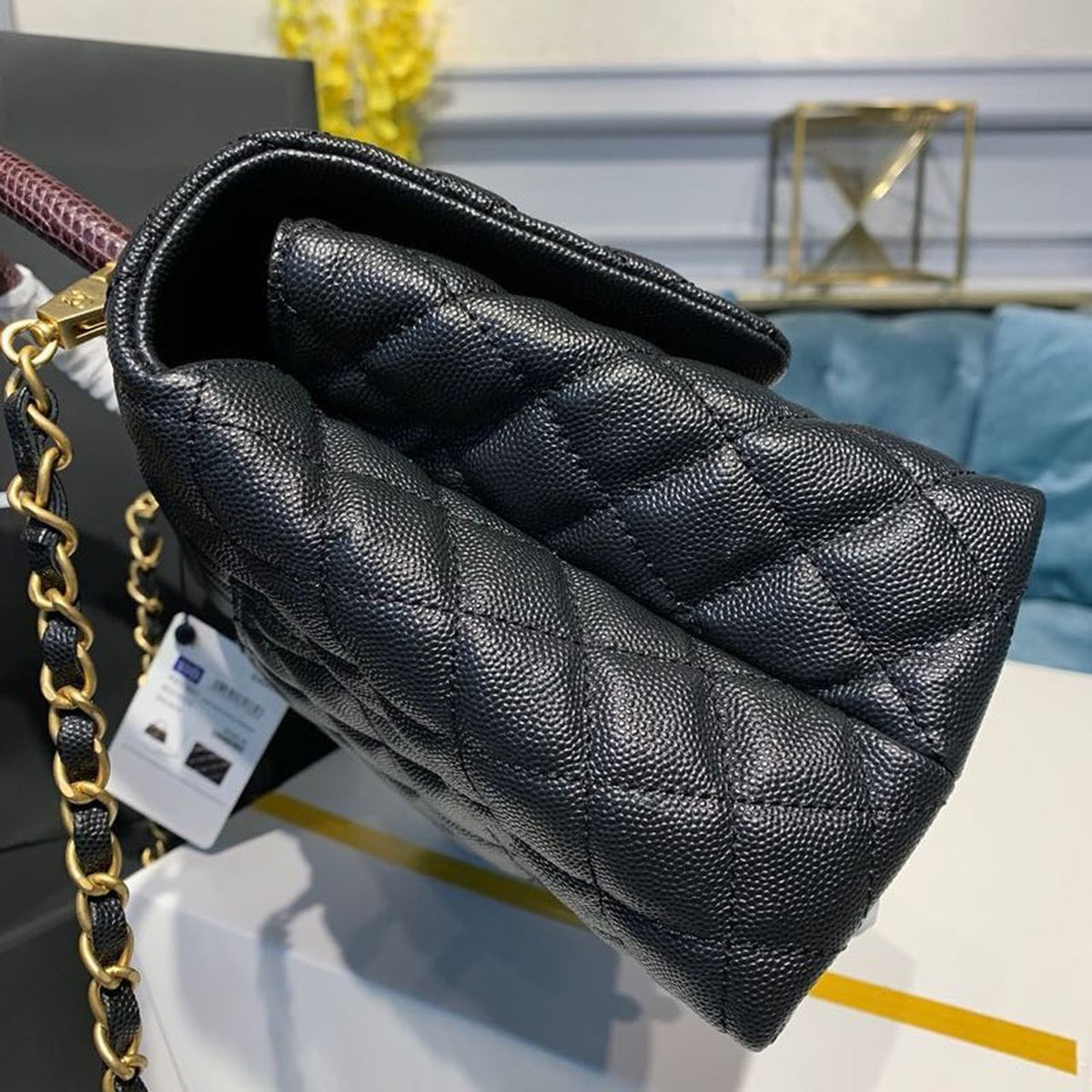 Chanel Coco Handle Quilted Lizard Handle Bag 30cm Caviar Leather Gold Hardware Spring/Summer Act 1 Collection, Black