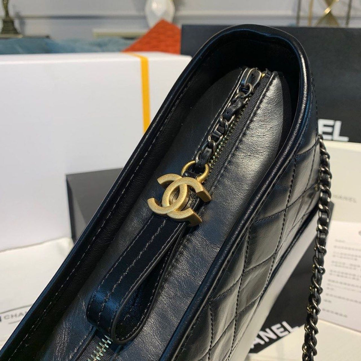 Chanel Gabrielle Hobo Bag 20cm Aged Calfskin Leather Bi-Color Gold/Silver Strap Spring/Summer Act 1 Collection, Black