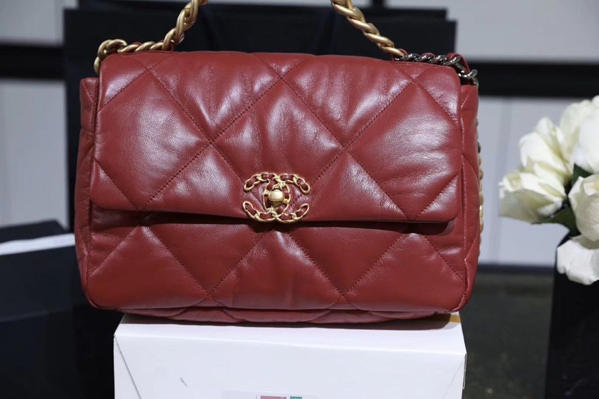 Chanel 19 Flap Bag 26cm Goatskin Leather Spring/Summer Act 1 Collection, Burgundy