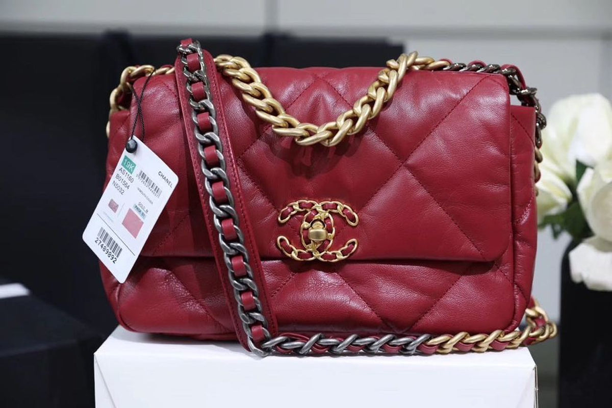 Chanel 19 Flap Bag 26cm Goatskin Leather Spring/Summer Act 1 Collection, Burgundy