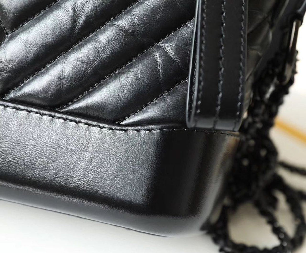Chanel Chevron Gabrielle Hobo Bag 20cm Aged Calfskin Leather Spring/Summer Act 1 Collection, So Black