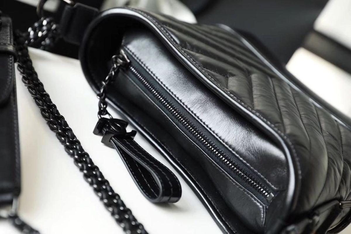 Chanel Chevron Gabrielle Hobo Bag 20cm Aged Calfskin Leather Spring/Summer Act 1 Collection, So Black