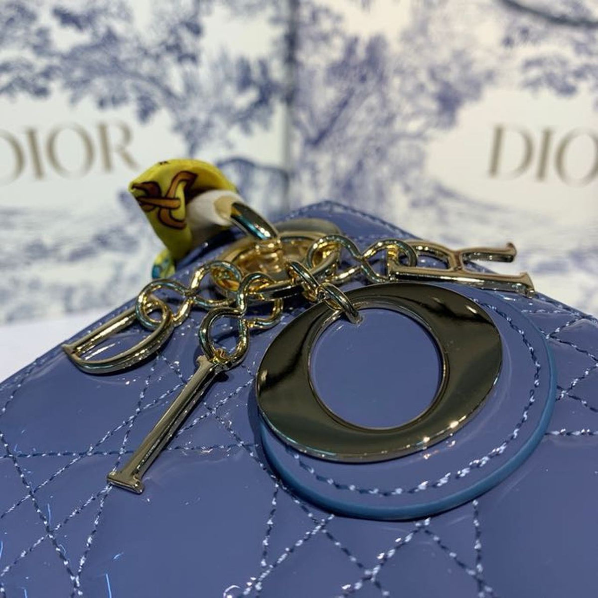 Christian Dior Mini Lady Dior Bag 18cm with Chain Silver Hardware Patent Leather Spring/Summer Collection, Deep Blue