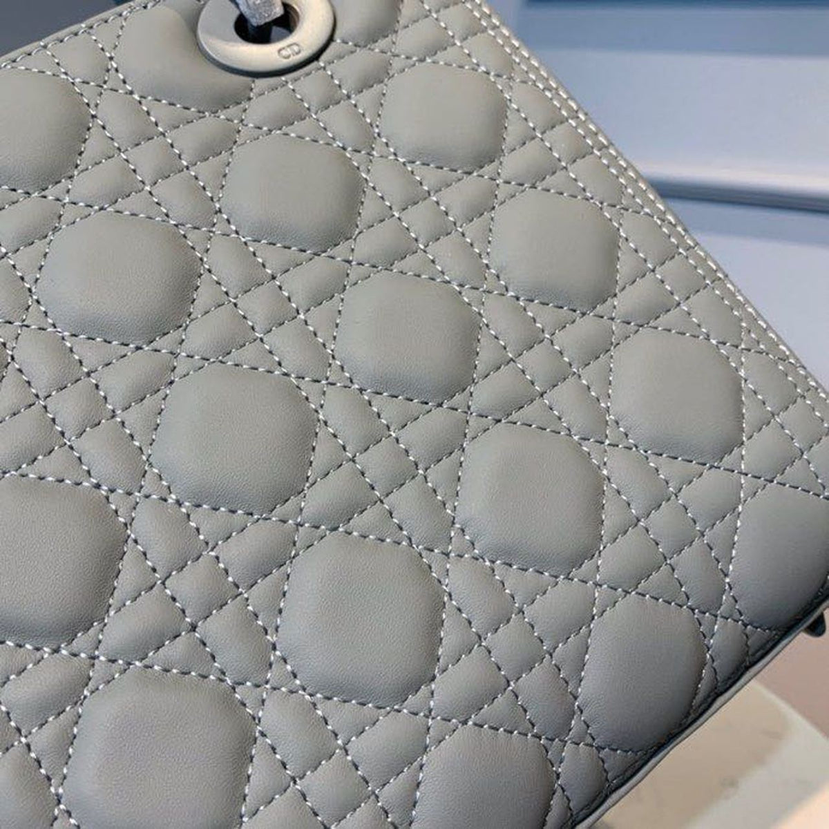 Christian Dior Lady Dior Bag 24cm Matte Hardware Lambskin Leather Spring/Summer Collection, Pewter Blue