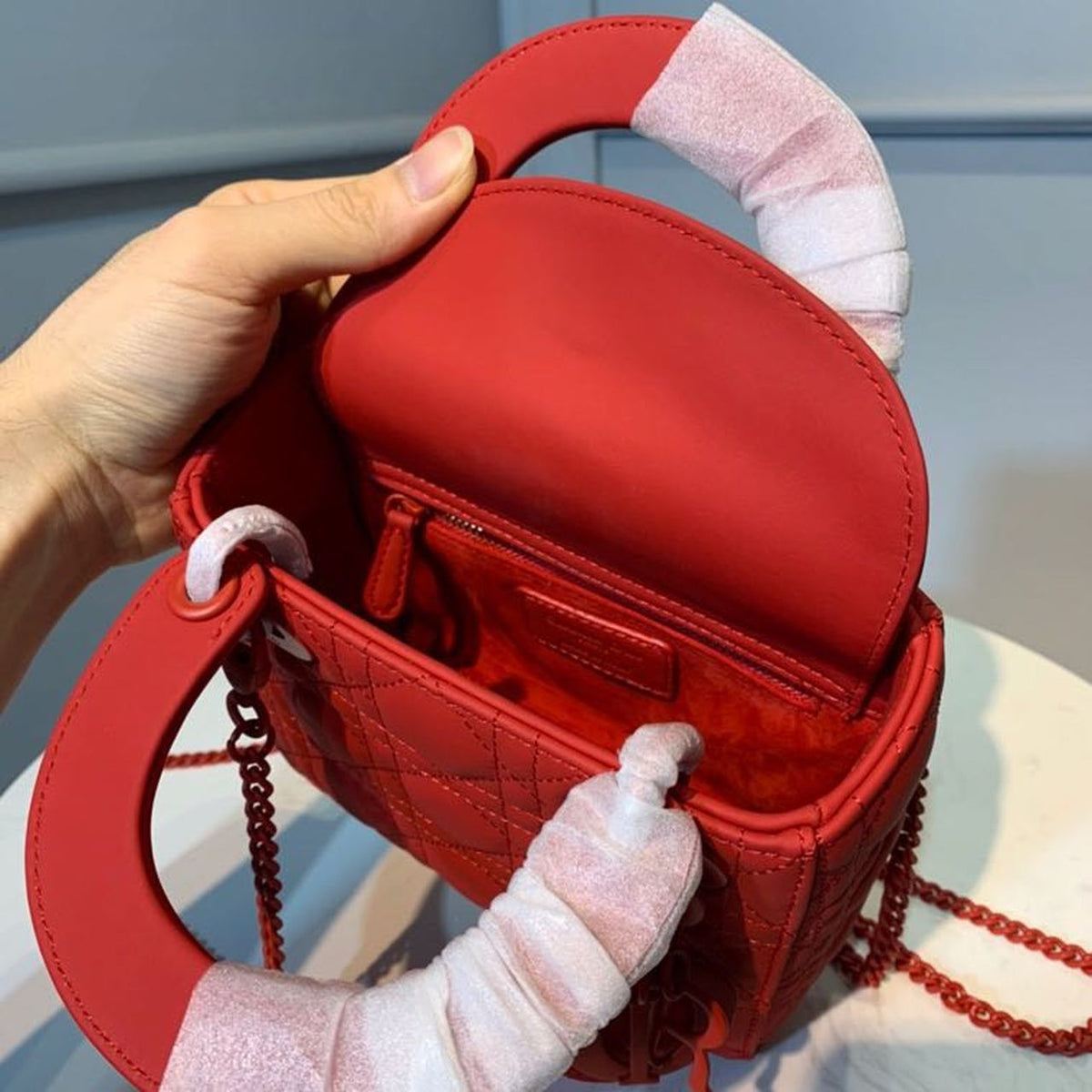 Christian Dior Mini Lady Dior Bag 18cm with Chain Matte Hardware Lambskin Leather Spring/Summer Collection, Red