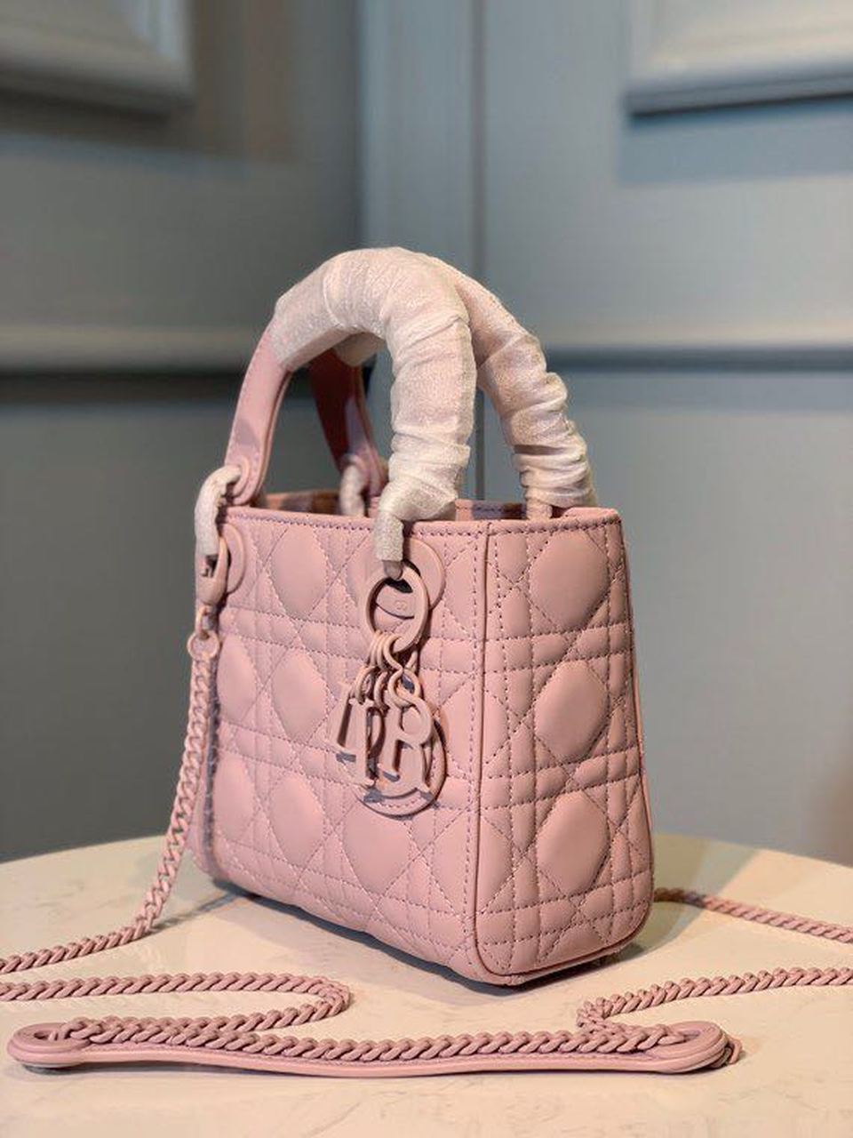 Christian Dior Mini Lady Dior Bag 18cm with Chain Matte Hardware Lambskin Leather Spring/Summer Collection, Powder Pink