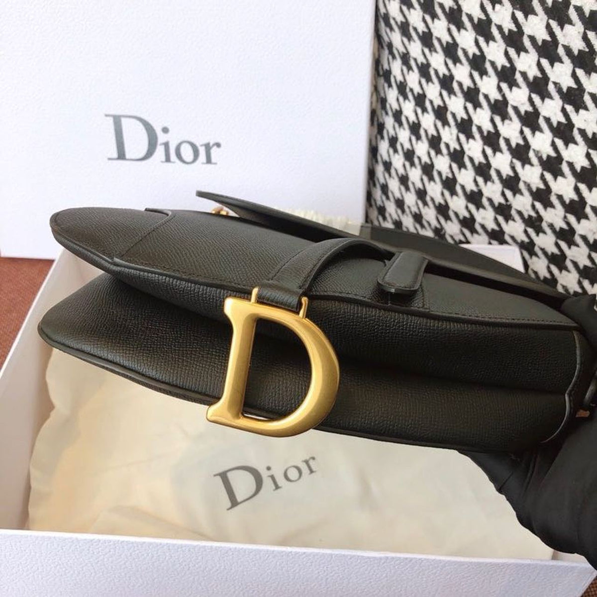 Christian Dior Saddle Bag 25cm Grained Calfskin Canvas Spring/Summer Collection, Black