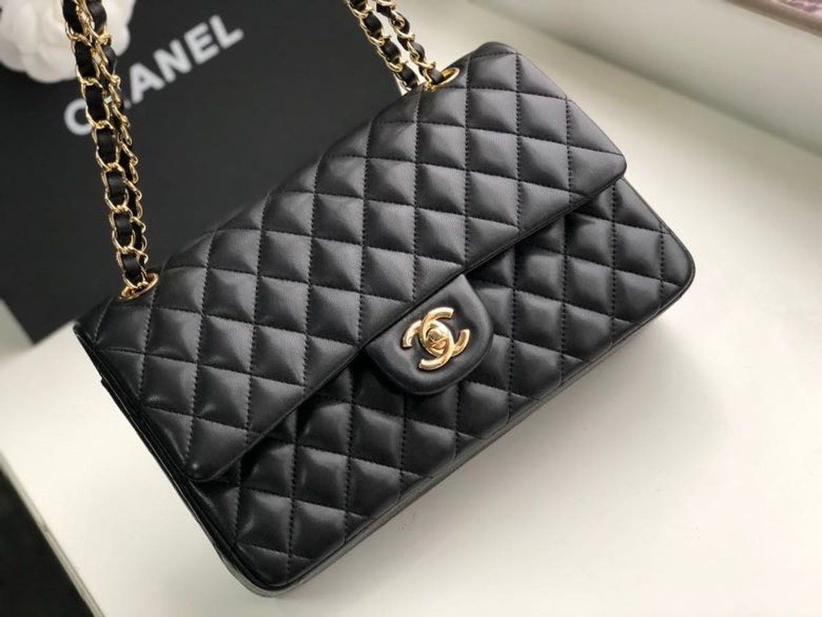 Chanel Classic Flap Bag 25cm Lambskin Leather Gold Hardware Black