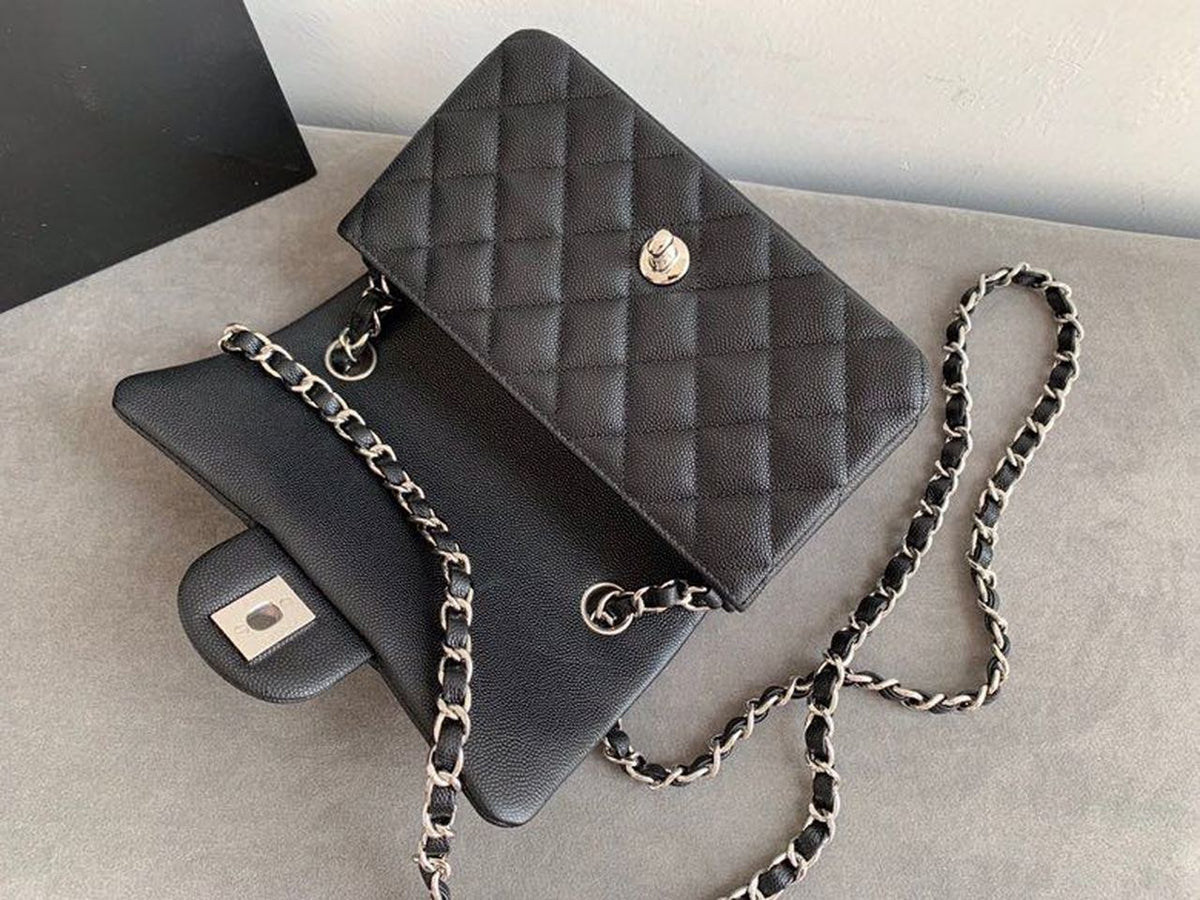 Chanel Classic Flap Bag 20cm Silver Hardware Caviar Leather Spring/Summer Collection Black