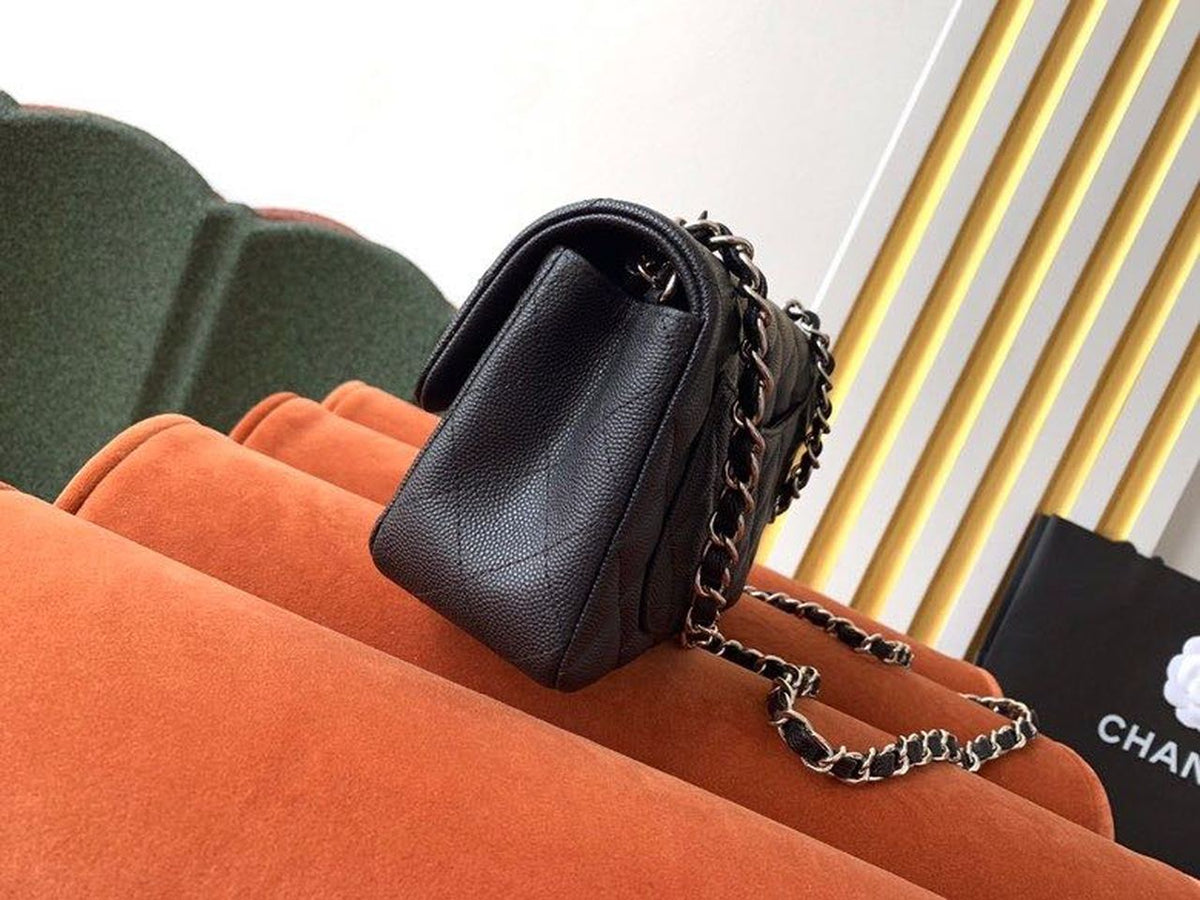 Chanel Classic Flap Bag 20cm Silver Hardware Caviar Leather Spring/Summer Collection Black