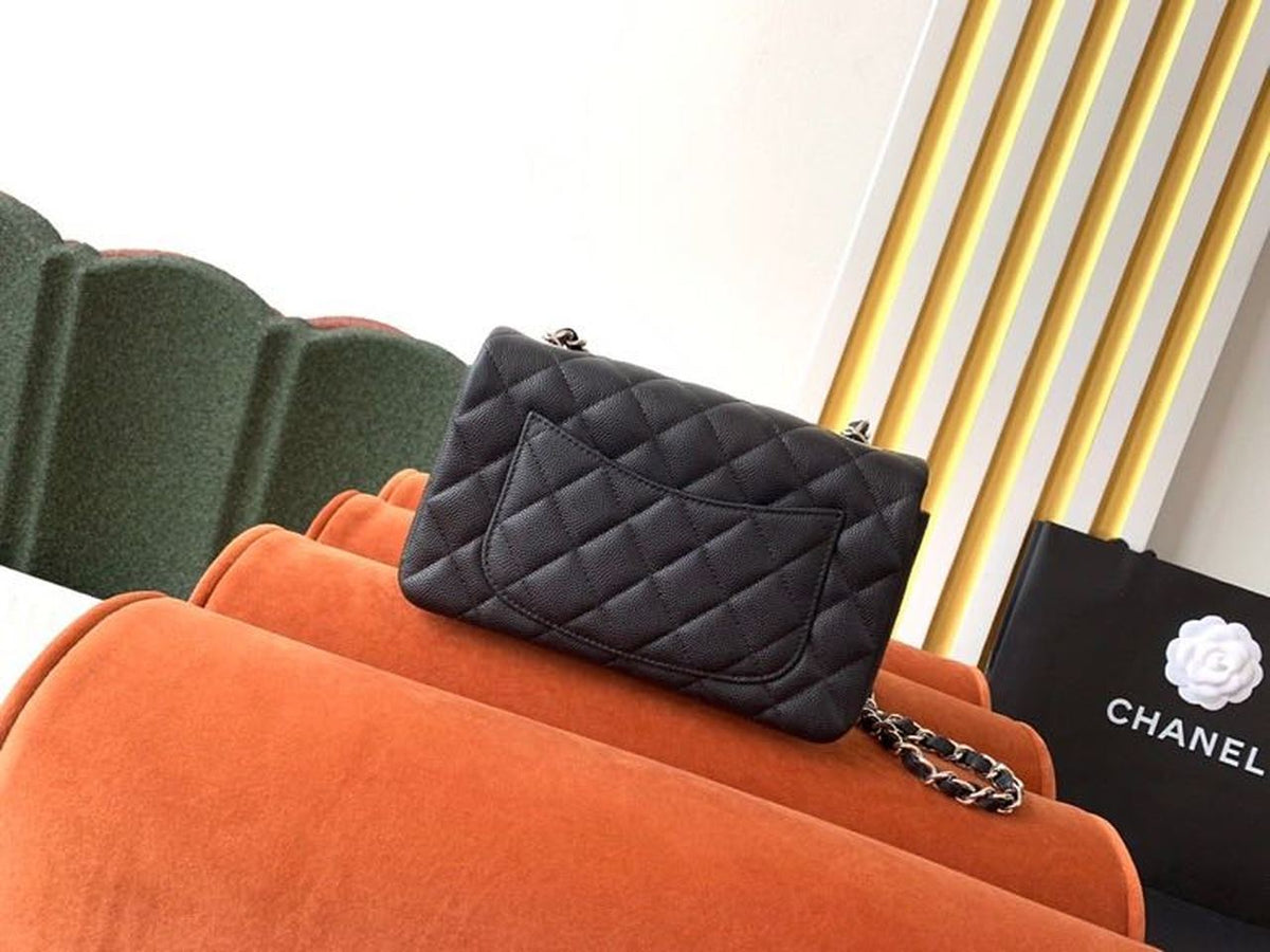 Chanel Classic Flap Bag 20cm Silver Hardware Caviar Leather Spring/Summer Collection Black