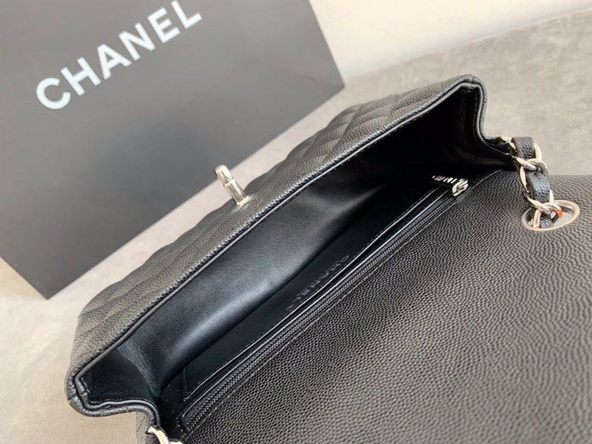 Chanel Classic Flap Bag 20cm Silver Hardware Caviar Leather Spring/Summer Collection Black
