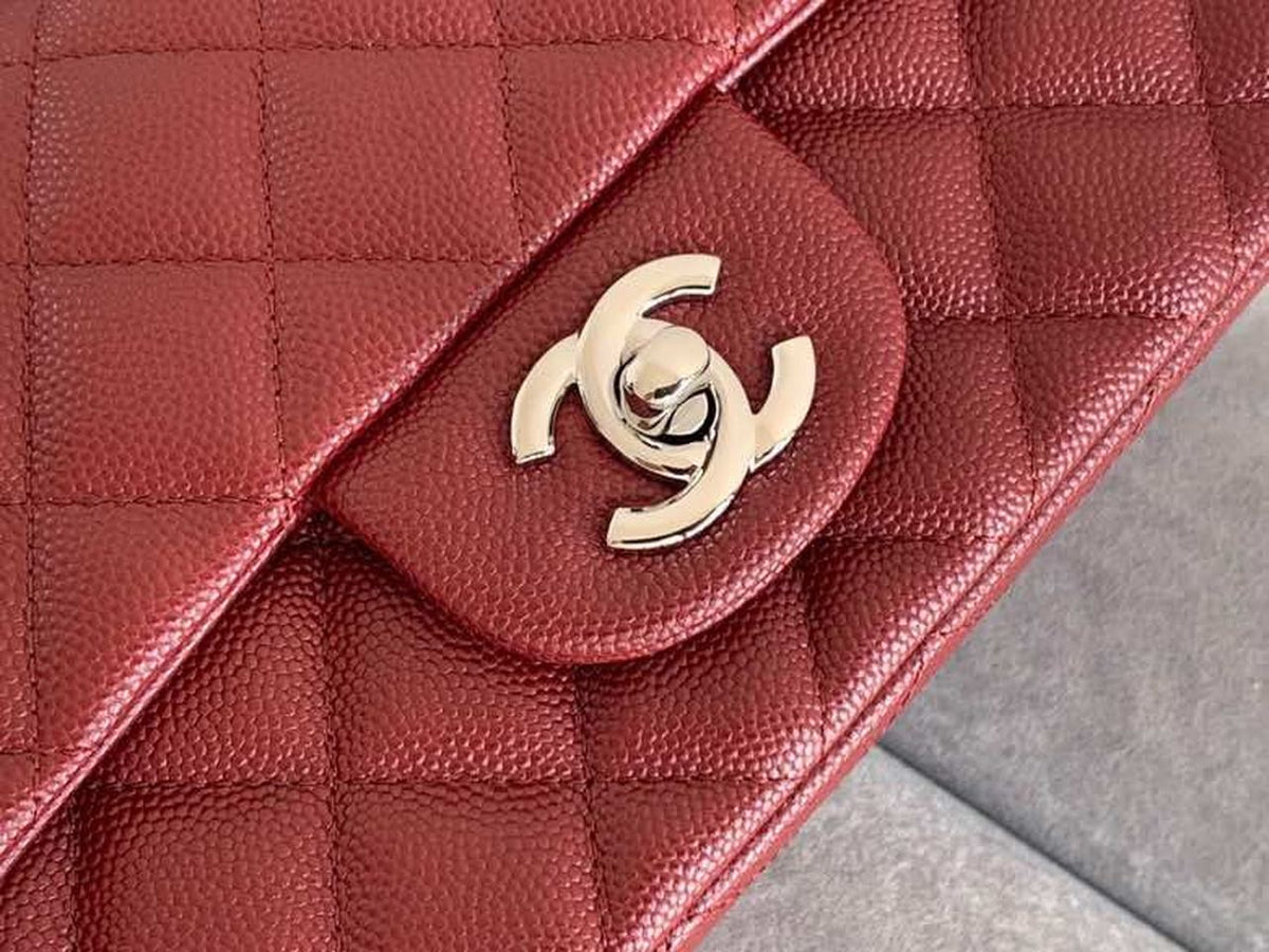 Chanel Classic Flap Bag 20cm Silver Hardware Caviar Leather Spring/Summer Collection Burgundy