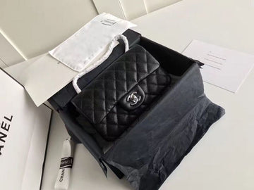 Chanel Classic Flap Bag 20cm Silver Hardware Caviar Leather Spring/Summer Collection Black