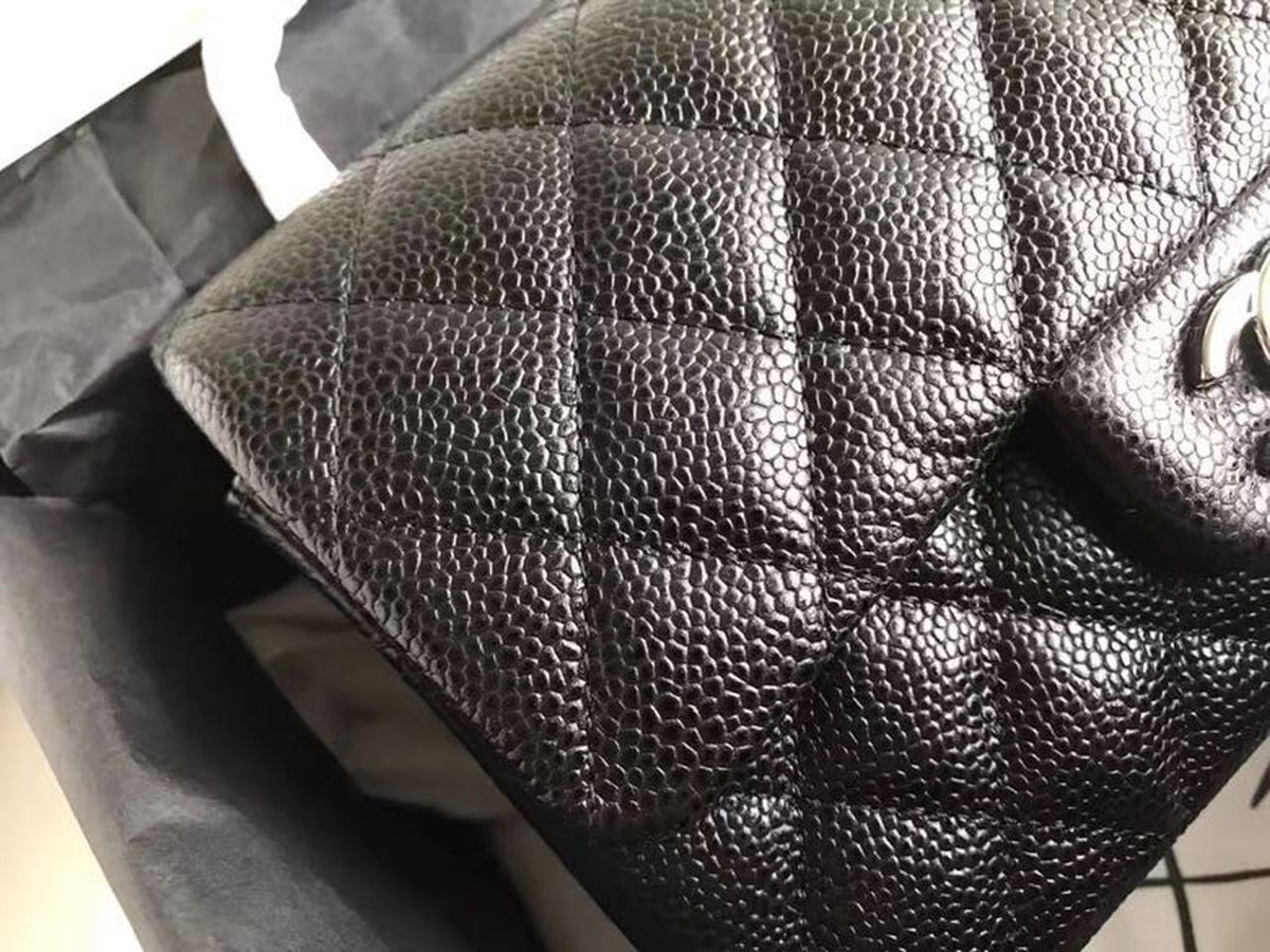 Chanel Classic Flap Bag 20cm Silver Hardware Caviar Leather Spring/Summer Collection Black